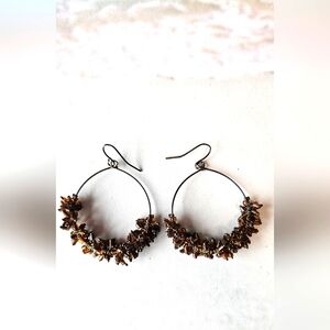 #133 Elegant Bronze Glass Bead Wire Hoop Earrings